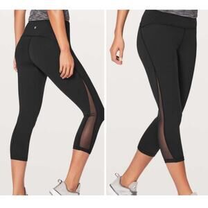 Lululemon Leggings Womens 6 Black Train Times Crop 21" Athletic Mesh Run Workout